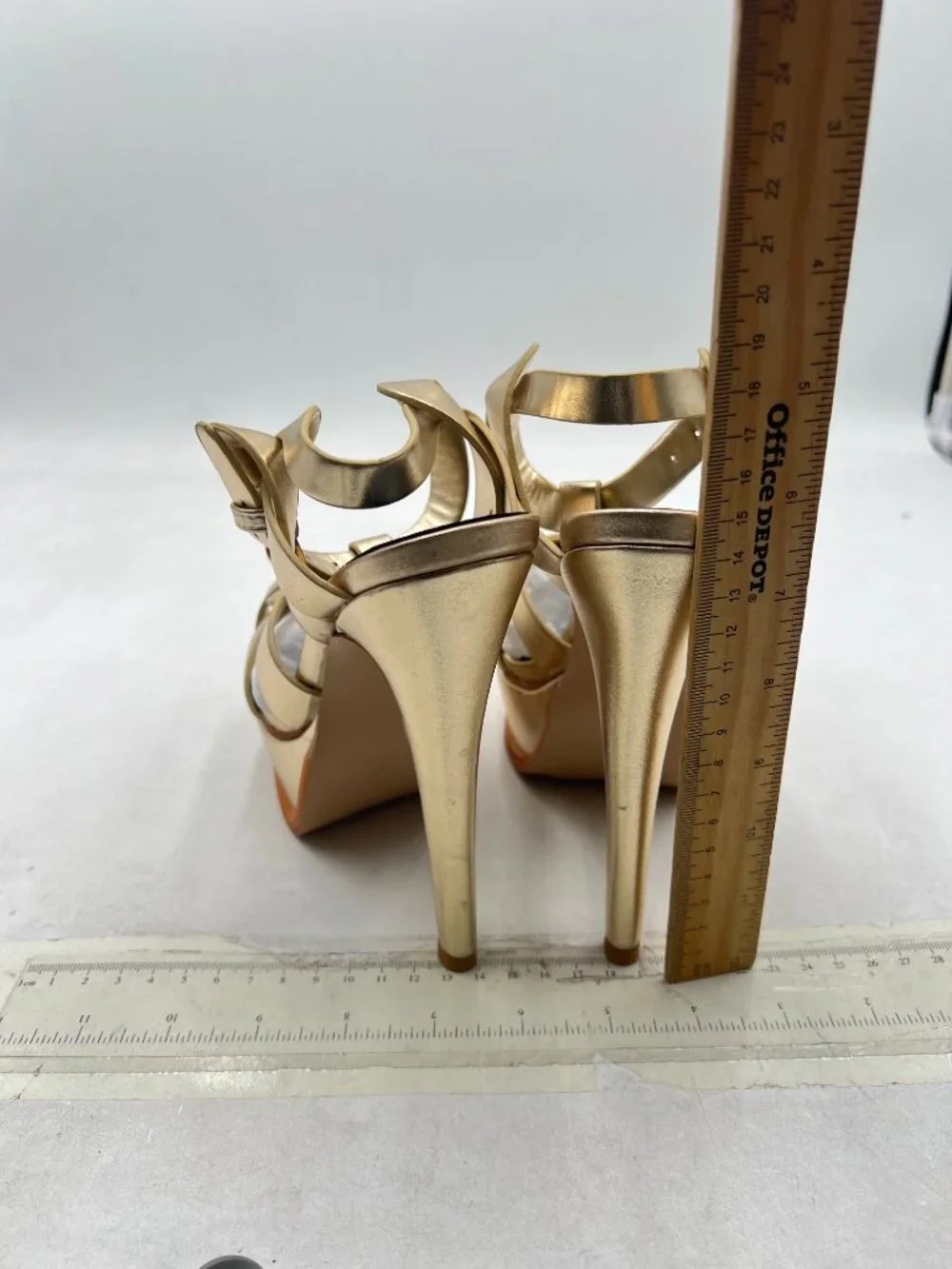 YDN Gold Strappy High Heeled Platform Peep Toe Stiletto Heels T-strap Sandals
